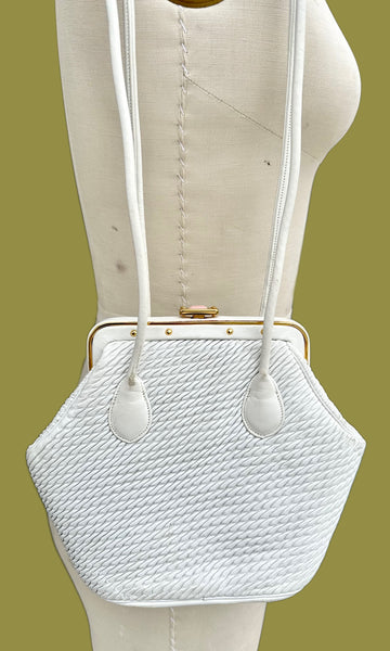 JUDITH LEIBER Vintage 90s White Leather Clasp  Shoulder Bag