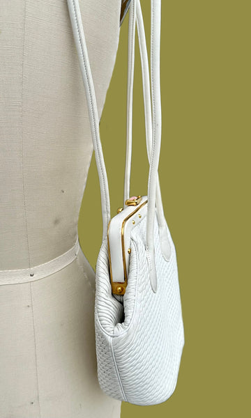 JUDITH LEIBER Vintage 90s White Leather Clasp  Shoulder Bag