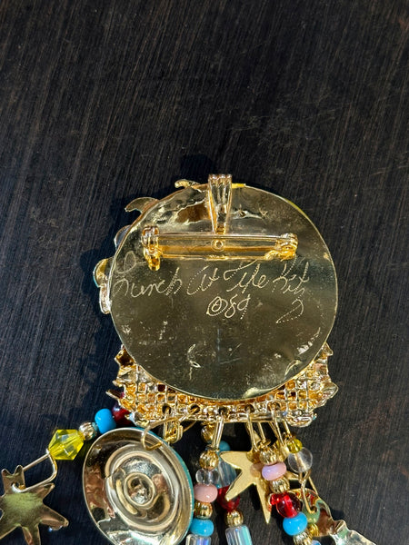 LUNCH At THE RITZ Vintage 80s Enamel Charm Brooch