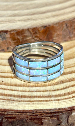 SHINING THROUGH CJ Kyle Navajo Sterling Silver and Lab Opal Inlay Ring • Size 7