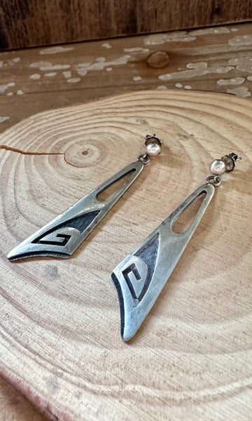 VINTAGE SILVER DECO Dangle Stud Earrings