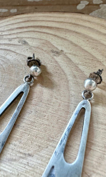 VINTAGE SILVER DECO Dangle Stud Earrings