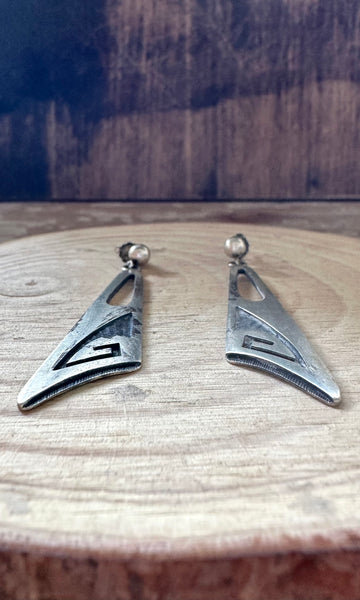 VINTAGE SILVER DECO Dangle Stud Earrings