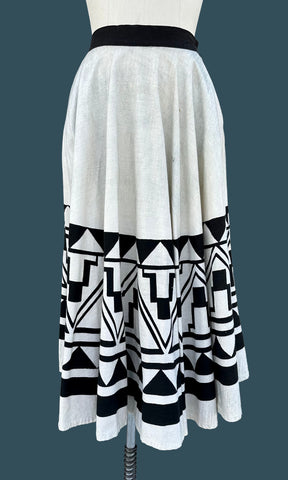 MEXICAN HAND PAINTED 50s Vintage Skirt • Small
