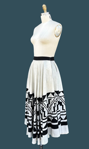 MEXICAN HAND PAINTED 50s Vintage Skirt • Small