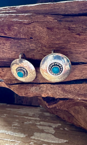 VINTAGE UFO'S TURQUOISE Sterling Silver Screw Back Earrings