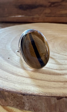 TIGER'S EYE and Silver Ring • Size 8