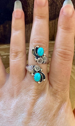 RUNNING BEAR Adjustable Turquoise and Silver Ring • Multiple Sizes