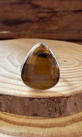 TIGER'S EYE and Silver Ring • Size 10