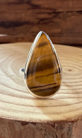 TIGER'S EYE and Silver Ring • Size 8
