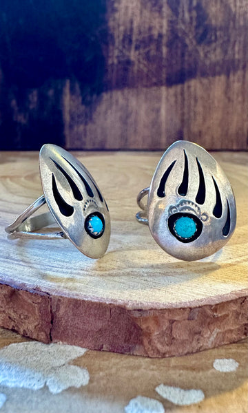BEAR PAW Turquoise and Sterling Silver Navajo Ring • Multiple Sizes