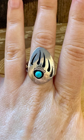 BEAR PAW Turquoise and Sterling Silver Navajo Ring • Multiple Sizes