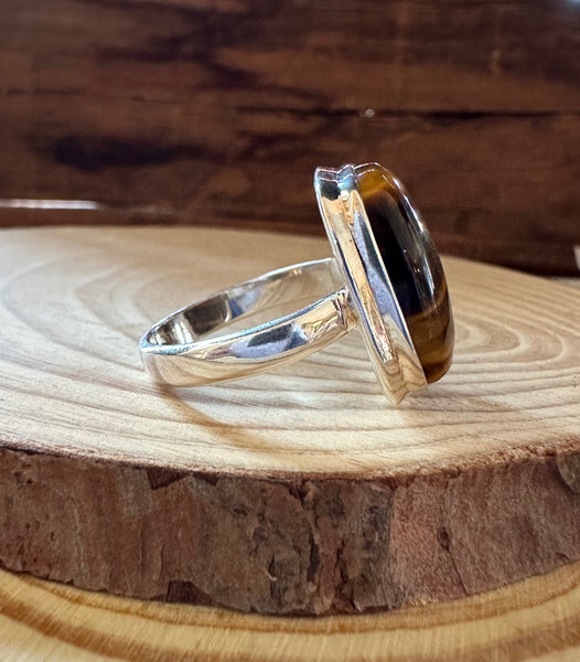 TIGER'S EYE and Silver Ring • Size 10