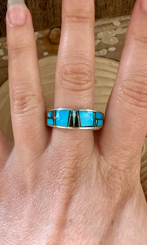 HENDRIX BLUES Micro Inlay Mens Ring • Size 13 1/2