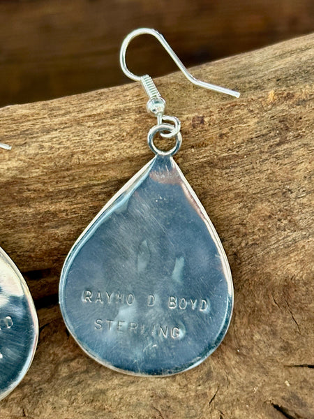 RAYMOND BOYD Navajo, Cardinal Multi-Stone Inlay Sterling Silver Dangle Earrings