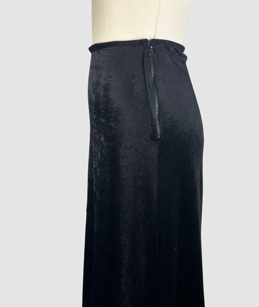 ALLEY CAT by Betsey Johnson 70s Black Velvet Maxi Skirt • Small