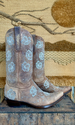 OLD GRINGO METALLIC Silver and Tan Leather Western Boots • Womens 10
