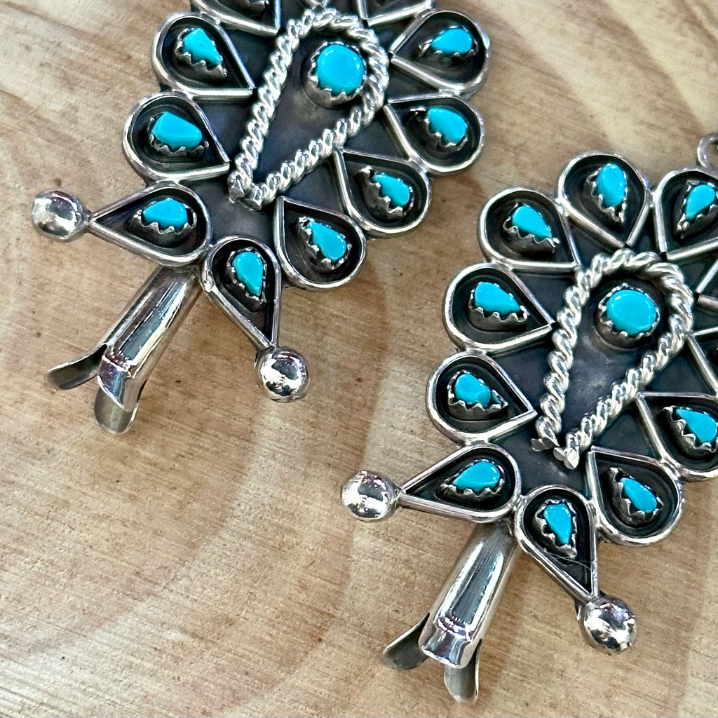 STAR FLOWER Sterling Silver & Turquoise Dangle Stud Earrings Native Ma ...