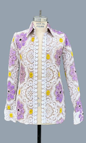 LEELA INDIAN 70s Vintage Lace Shirt • Mens Small