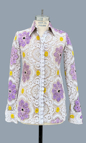 LEELA INDIAN 70s Vintage Lace Shirt • Mens Small