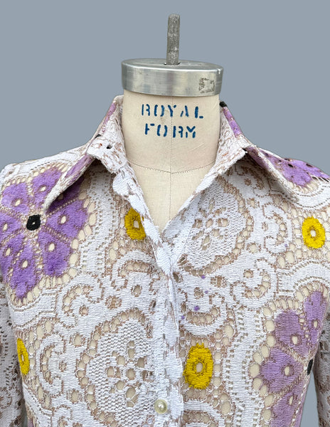 LEELA INDIAN 70s Vintage Lace Shirt • Mens Small
