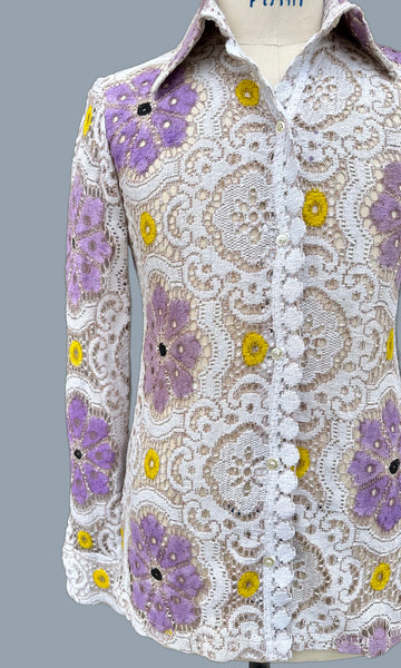 LEELA INDIAN 70s Vintage Lace Shirt • Mens Small