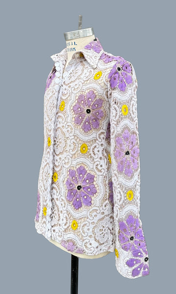 LEELA INDIAN 70s Vintage Lace Shirt • Mens Small