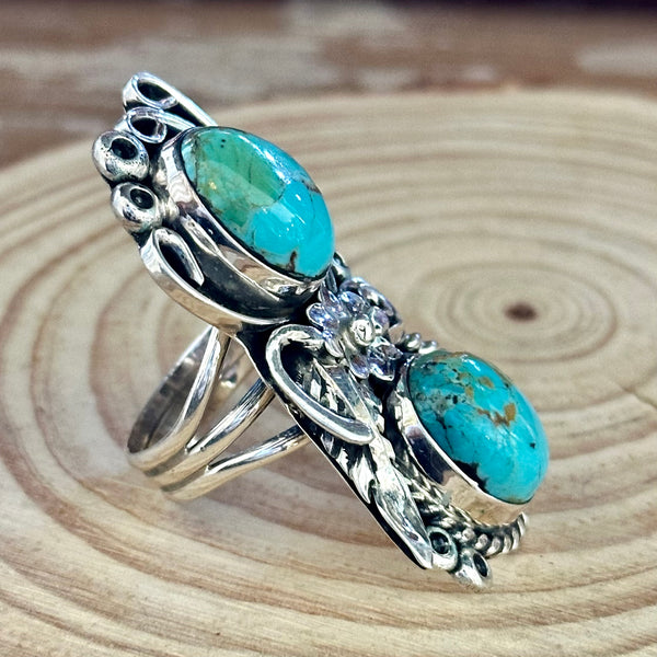 LITTLE C.R. Navajo, Dine'h Native Arts Turquoise Sterling Silver, Large Ring • Size 9 1/2