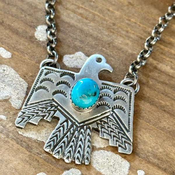 THUNDERBIRD Native Sterling Silver & Turquoise Necklace Pendant • 18g