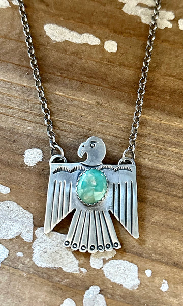 THUNDERBIRD Native Sterling Silver & Turquoise Necklace Pendant• 16g