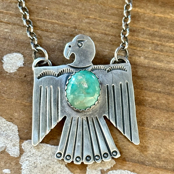 THUNDERBIRD Native Sterling Silver & Turquoise Necklace Pendant• 16g