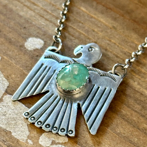 THUNDERBIRD Native Sterling Silver & Turquoise Necklace Pendant• 16g