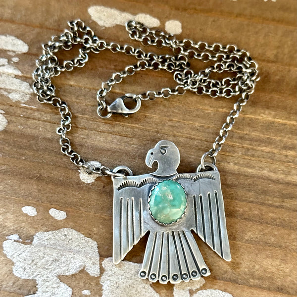 THUNDERBIRD Native Sterling Silver & Turquoise Necklace Pendant• 16g