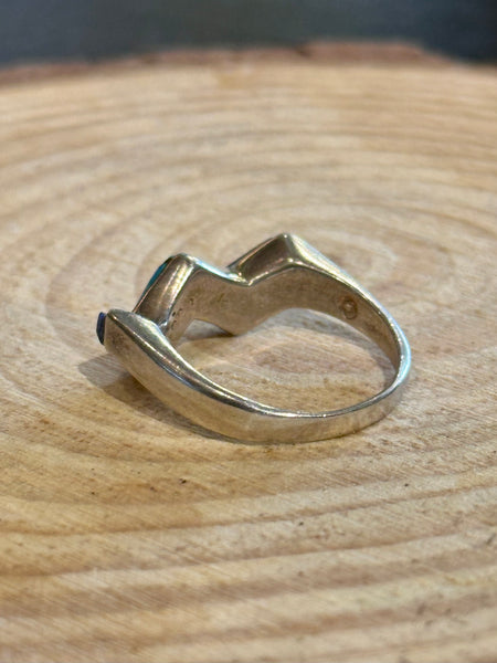 BLUE WAVES Multi Stone Inlay Zig-Zag Sterling Silver Ring • Sizes 6 1/4 & 6 1/2