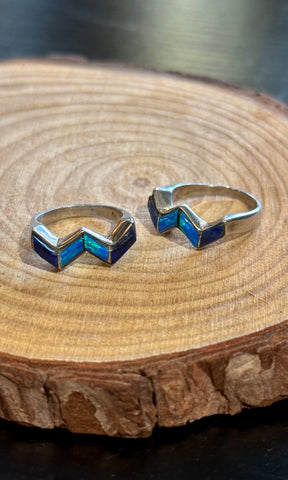 BLUE WAVES Multi Stone Inlay Zig-Zag Sterling Silver Ring • Sizes 6 1/4 & 6 1/2