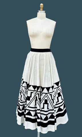 MEXICAN HAND PAINTED 50s Vintage Skirt • Small