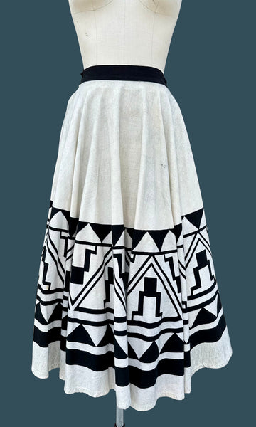 MEXICAN HAND PAINTED 50s Vintage Skirt • Small