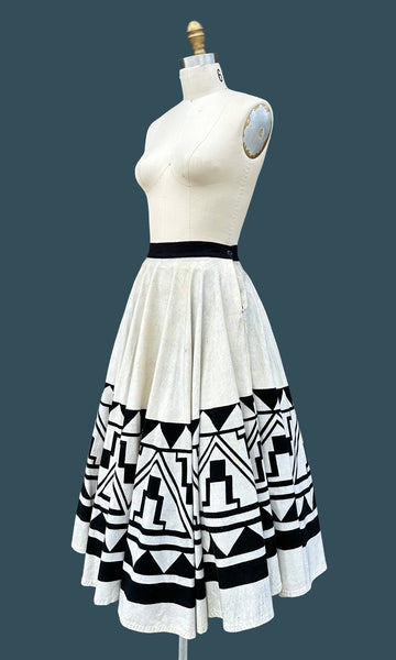 MEXICAN HAND PAINTED 50s Vintage Skirt • Small