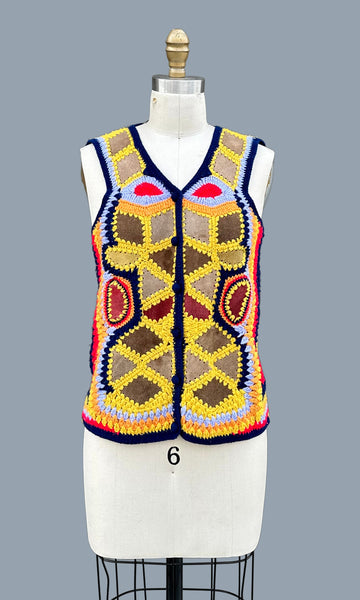 AWARE LEATHER CROCHET Vintage 70s Vest • Sm. to Med.