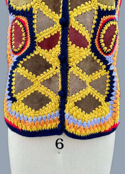 AWARE LEATHER CROCHET Vintage 70s Vest • Sm. to Med.