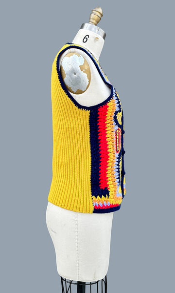 AWARE LEATHER CROCHET Vintage 70s Vest • Sm. to Med.