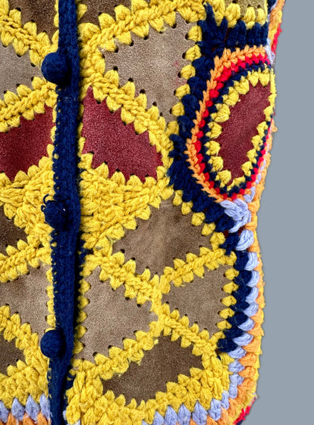 AWARE LEATHER CROCHET Vintage 70s Vest • Sm. to Med.