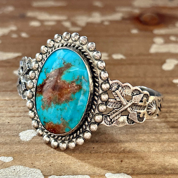 JANE YIKAAZBA POPOVITCH Navajo Vintage 30s/50s Turquoise Sterling Silver Cuff 28g