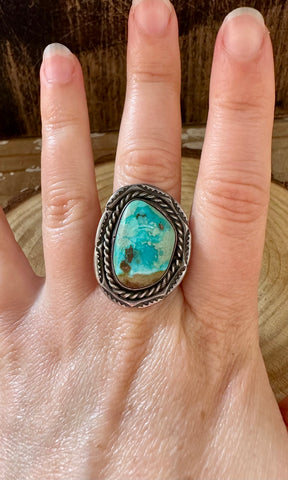 VINTAGE FRESCO TURQUOISE & Sterling Silver Ring • Size 9 1/2