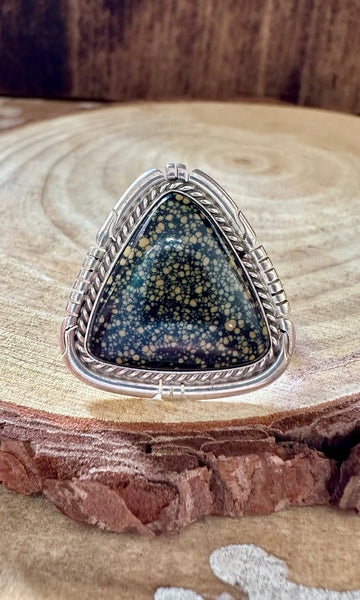 DAVE SKEETS Navajo Spiderweb Turquoise & Sterling Silver Ring • Size 7
