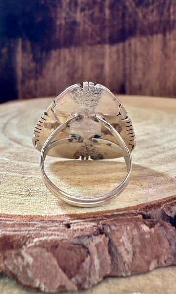 DAVE SKEETS Navajo Spiderweb Turquoise & Sterling Silver Ring • Size 7