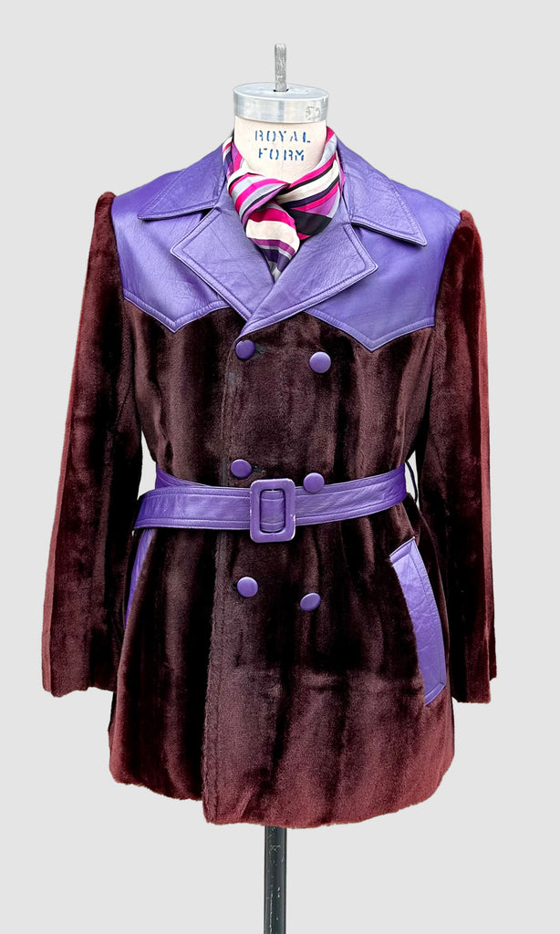 FUNKY FUR & LEATHER Vintage 70s Mens Coat • Mens Medium