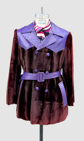 FUNKY FUR & LEATHER Vintage 70s Mens Coat • Mens Medium