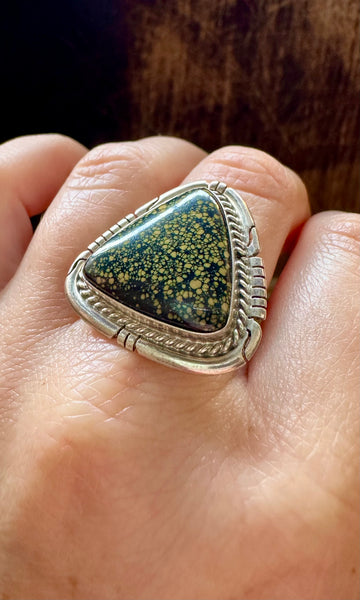 DAVE SKEETS Navajo Spiderweb Turquoise & Sterling Silver Ring • Size 7