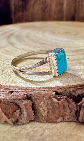 SMALL SQUARE TURQUOISE & Sterling Silver Ring • Sizes 8 & 9